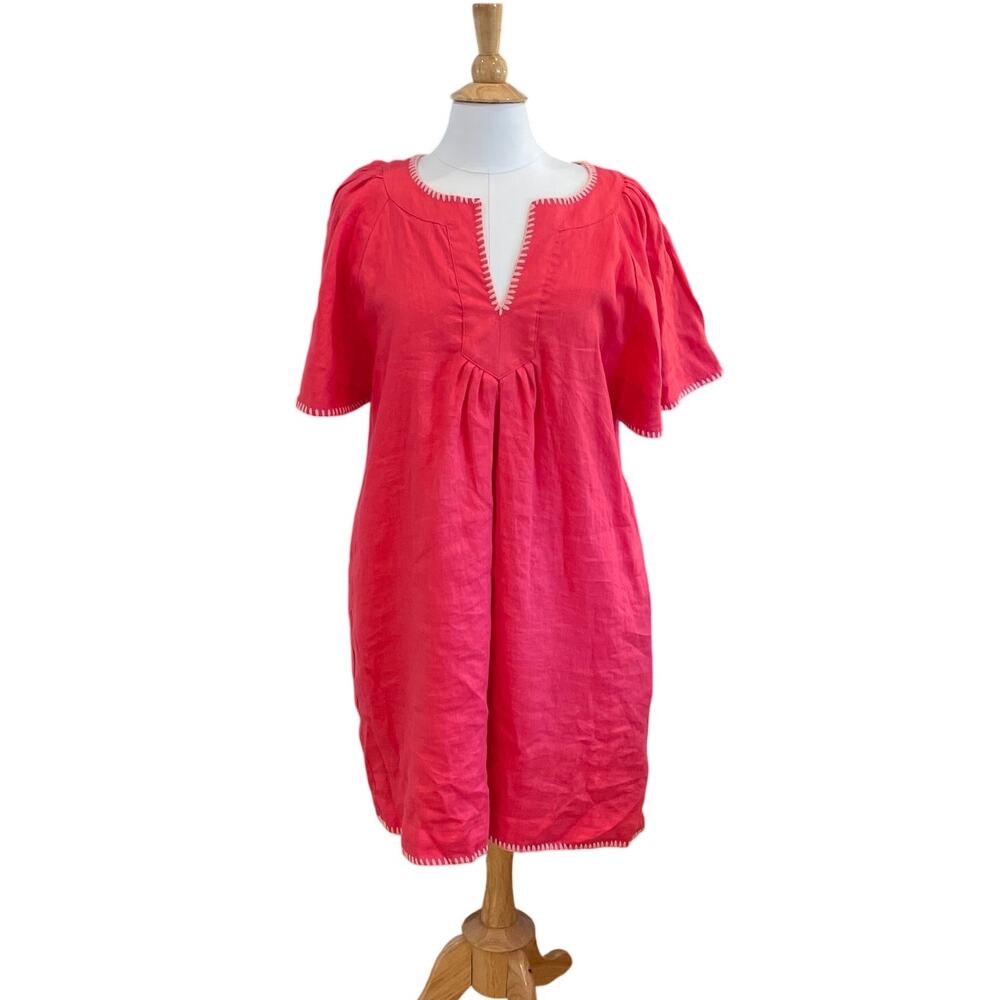 Magaschoni 100% Linen Pink Casual Dress, Embroidered, Resort, Size L